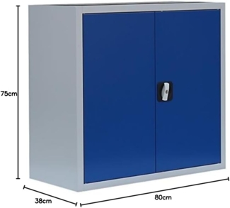 Stahl-Aktenschrank, Aktenschrank abschließbar, Büroschrank, Stahlschrank, Lichtgrau/Blau, 750 x 800 x 383 mm, 530301