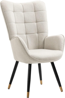MEUBLE COSY Sessel Relaxsessel Lehnstühle Polstersessel Einzelsofa mit Vergoldeten Metallbeinen Ohrensessel für Wohnzimmer Schlafzimmer Büro Vanity, Stoff, Beige