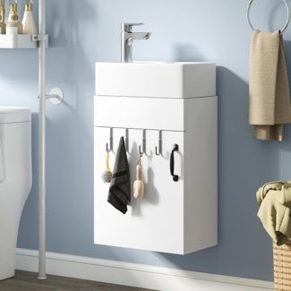 YITAHOME Badezimmerschrank, Waschbeckenunterschrank mit Tür Waschtisch mit Waschbecken,Aufbewahrungsschrank, Waschtischunterschrank mit 2 Haken, für Badezimmer Küche, Weiß, Wasserhahn Nicht Enthalten