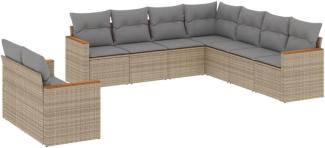 vidaXL 9-tlg. Garten-Sofagarnitur mit Kissen Beige Poly Rattan 3258503