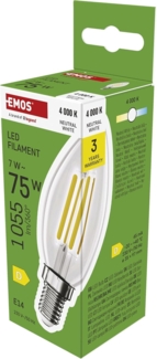 EMOS LED Lampe Edison Candle, 7W Ersatz für 75W Glühbirne, Vintage-Glühlampe mit E14 Sockel und Helligkeit 1055 lm, Neutralweiß 4000 K, 25000 Stunden Lebensdauer, CRI > 80, 360° Abstrahlwinkel