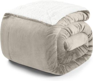 Blumtal Premium Sherpa Kuscheldecke 220 x 240 cm - warme Decke Oeko-TEX® zertifizierte Dicke Sofadecke, Tagesdecke oder Wohnzimmerdecke, Sand - beige