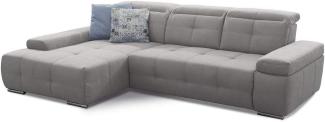 Cavadore Ecksofa Mistrel mit Schlaffunktion, L-Form Sofa mit leichter Fleckentfernung dank Soft Clean, geeignet für Haushalte mit Kindern, Haustieren, 273 x 77 x 173, hellgrau