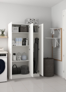 Dmora - Mehrzweckschrank Beaumont, Beistellschrank mit 3 Türen, Kleiderschrank mit Schuhregal, Besenkammer, cm 109x37h180, Weiß