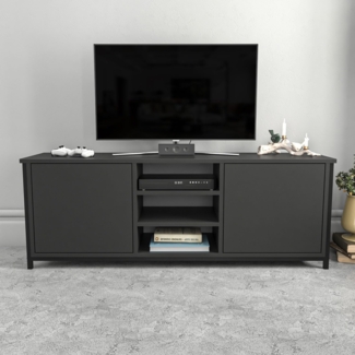 Hanah Home Industrial TV Stand, Black & Anthracite, 140 x 35.3 x 50.8 cm | 100% Melamine Coated Particle Board, 18 mm Thick | Stylish & Durable Design for Modern Living Rooms