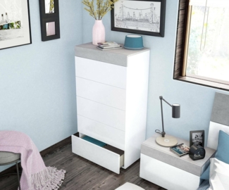 Dmora - Irving-Kommode, Kommode mit 5 Schubladen, Kommode für das Schlafzimmer, Moderne Kommode, 61x40h118 cm, Weiß