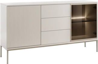 Vente-unique - Vitrinenschrank - 2 Türen & 3 Schubladen - mit LED-Beleuchtung - MDF & Rauchglas - Beige & Schwarz - OVILA