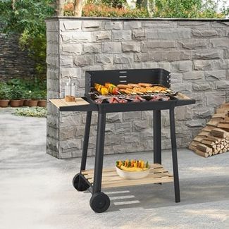 casa.pro 'Ari' Holzkohlegrill mit höhenverstellbaren Grillrost, Stahl schwarz, 78 x 86 x 30 cm