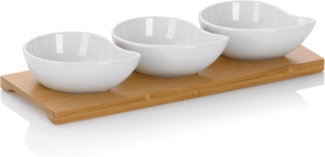 kela Snackschale Philipa, Porzellan, Bambusplatte, 3 Porzellanschälchen
