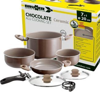 BRUNNER Topf-Set BRUNNER Camping Kochtöpfe Alu CHOCOLATE Platzsparend, Stapelbar, (7-tlg)