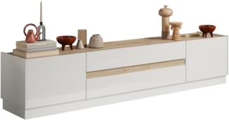 Vente-unique - TV-Möbel - 2 Türen & 2 Schubladen - Weiß lackiert und Holzfarben - EMORA