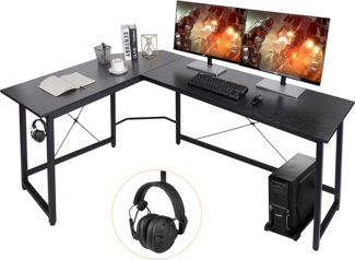 Clevich Schreibtisch L Form, 167x120 cm Gaming Tisch mit Regal, Stabil Eckschreibtisch L-förmiger mit Eisenhaken, Computertisch fürs Home Büro, Platzsparend, Einfach zu Montieren