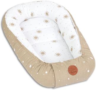 Babynest Kokon Neugeborene 90 x 50 cm - Handmade Kuschelnest Baby Nestchen aus Baumwolle Sonne