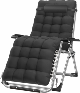 KESSER® Sonnenliege, klappbar, mit Getränkehalter, mit Auflage Polster & Kissen, verstellbare Rückenlehne, Schwarz, 77cm x 72cm x 180cm
