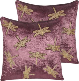 Kissen 2er Set DAYLILY Samtstoff 45 x 45 cm Tiermuster Stickerei Violett