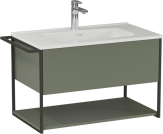 BADEDU DUNA Waschbecken mit Unterschrank 82 cm breit, Grün, Waschbecken Keramik Weiß