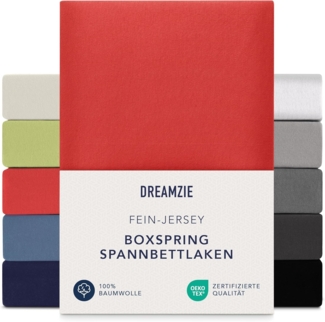 Dreamzie Premium Spannbettlaken 90x200 cm - 100x200 cm - 37cm Seitenhöhe - auch für Boxspringbett & Wasserbett - Bettlaken Boxspringbett 100% Jersey Baumwolle, 150 g/m² - Oeko-TEX - Rot