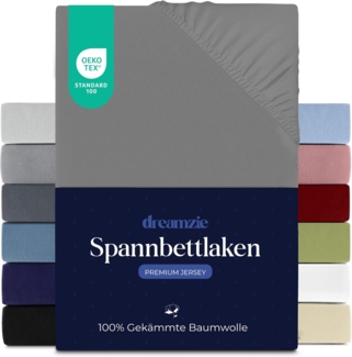Dreamzie Premium Spannbettlaken 100x200 cm, Spannbetttuch für Dicke Matratzen bis zu 22 cm, Bettlaken 100% Jersey Baumwolle, 150 g/m², Oeko-TEX Zertifiziert - Anthrazit