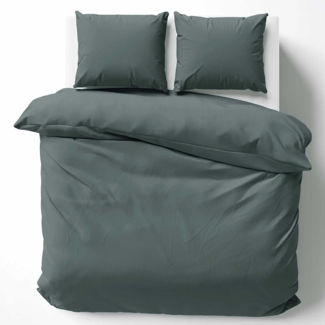 Cotton Castle Bettwäsche Bettgarnitur Bettbezug 100% Baumwolle 135x200 155x220 200x200 200x220, Farbe:Dunkelgrau, Größe:200x220 cm