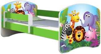 ACMA Kinderbett Jugendbett mit Einer Schublade und Matratze Grün mit Rausfallschutz Lattenrost II 140x70 160x80 180x80 (01 Zoo, 180x80)