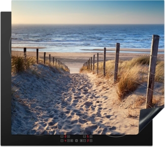 MuchoWow Herd-Abdeckplatte Strand - Meer - Niederlande - Dünen - Sonne, Vinyl, (1 tlg), Küche Herdabdeckplatte Ceranfeld Vinyl Einteilig, 59x52 cm