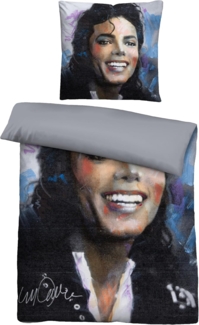 SID MAURER Mikrofaser Bettwäsche 0561803 MICHAEL JACKSON, silber/grau, 1x 155x220 cm + 1x 80x80 cm