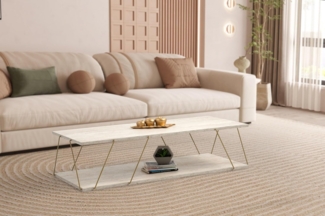 Couchtisch, 'Labranda', 30 x 50 x 120, Travertin , Gold