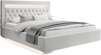 Designer Polsterbett Ida inkl. RGB, USB und Stauraum 140x200 Weiß H4