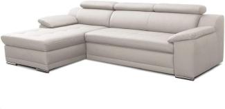 CAVADORE Schlafsofa Aniamo / Ledersofa in L-Form mit Bettfunktion, verstellbaren Kopfstützen und XL-Longchair / 270 x 80 x 165 / Kunstleder, Weiß