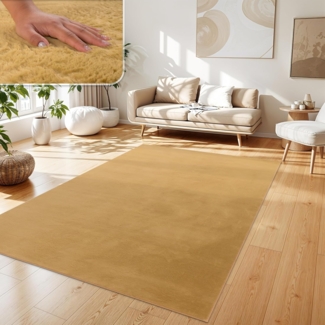 Paco Home Hochflor Teppich Wohnzimmer Flauschig Fellteppich Kunstfell Plüsch Shaggy Weich Fellimitat, Grösse:200x290 cm, Farbe:Gelb