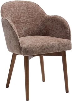 Vente-unique - Stuhl mit Armlehnen - Strukturstoff & Kautschukholz - Taupe - MODINIA