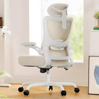 Marsail Ergonomischer Bürostuhl: Büro-Computer-Schreibtischstuhl mit hoher Rückenlehne aus Netzstoff und verstellbarer Lendenwirbelstütze, Rollstuhl, Drehstuhl mit Rollen, 3D-Armlehnen und Kopfstütze,