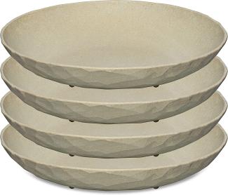 Koziol Tiefer Teller 4er-Set Club Plate, Suppenteller, Schalen, Kunststoff-Holz-Mix, Nature Desert Sand, 22 cm, 5006700