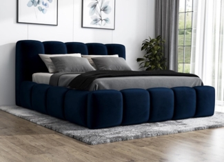 A&J MöbelLand 'Sonic' Polsterbett, Polyester, Blau, 120 x 200, mit Matratze, mit Lattenrost, mit Bettkasten