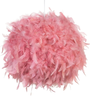'Drava' Hängeleuchte Rosa echte Federn runder Schirm Kinderzimmer Beleuchtung Modernes Design