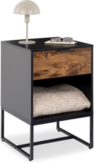 IDIMEX Nachtkommode MALAM, Nachtkommode mit Schublade und offenem Fach MDF Metall Braun/Schwarz