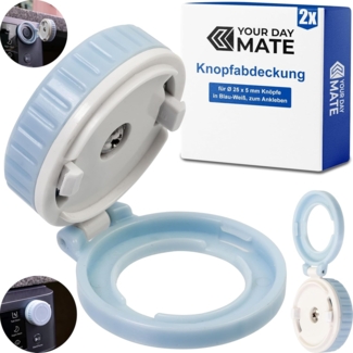 Knopfabdeckung Kindersicherung, 2 Stück, für Ø 25x5 mm Knöpfe, in Blau-Weiss, zum Kleben, für Herdknöpfe, Start-Stopp Knopf Spülmaschine, Waschmaschine, Mikrowelle, Baby Knopfsicherung Großgeräte