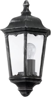 EGLO Außen-Wandlampe Navedo, 1 flammige Außenleuchte, Wandleuchte aus Aluguss und Glas, Farbe: Schwarz, silber-patina, Fassung: E27, IP44