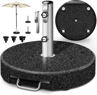 tillvex® Granit Sonnenschirmständer mit Rollen & Teleskopgriff Anthrazit - 27 kg Rund | Schirmständer Sonnenschirm mit Edelstahlrohr | Balkonschirmständer für Schirmstöcke 16-48 mm & 300 cm Schirmdurchmesser