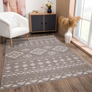 Teppich Wohnzimmer - Boho Braun - 150x150cm - Raute Ornamente - Teppiche für Balkon Terrasse Garten - Hochtief 3D Effekt -Indoor Outdoor Schlafzimmer Esszimmer