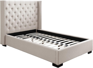 Vente-unique - Polsterbett mit gestepptem Kopfteil - 120 x 200 cm - Stoff - Beige - MASSIMO