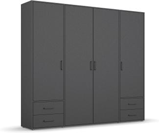 rauch Kleiderschrank; Drehtürenschrank VOYAGER, 4-türig, 4 Schubkästen, Graumetallic, 187x194x53xcm