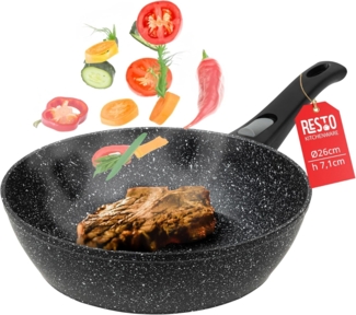 RESTO Kitchenware Bratpfanne Leo, Wokpfanne mit vierschichtiger Marmor-Antihaftbeschichtung, Aluminium (1-tlg), mit einem abnehmbaren Griff - backofenfest, spülmaschinenfest