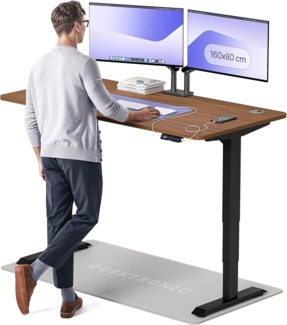 Höhenverstellbarer Schreibtisch - Höhenverstellbar Elektrisch mit Flüsterleisem Dual-Motor & Touchscreen - Hohe Tragfähigkeit - Stehtisch von Desktronic, Schwarz + Nussbaum, 160x80 cm