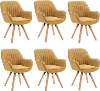 MEUBLE COSY Esszimmerstühle Drehbar 6er Set Küchenstuhl Polsterstuhl Drehstuhl mit Armlehne Sessel Schminkstuhl aus Stoff Massivholzbeine für Esszimmer Wohnzimmer Arbeitszimmer, Gelb