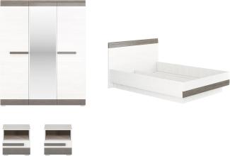 Schlafzimmer-Set "Blanco" komplett 4-teilig Pinie weiß grau MDF