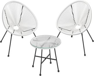 SONGMICS Balkonmöbel, Gartenmöbel-Set, 3er Set, Sitzgruppe, Terrassenmöbel, Tischoberfläche aus Glas, 2 Stühle, Innen- und Außenbereich, für Terrasse, Garten, Balkon, im Freien, weiß GGF013W02