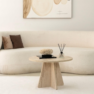 Elegant Coffee Table, 60 cm Diameter, 40 cm Height | 100% Melamine Coated Particle Board, 18 mm Thick | Stylish Travertine Marble Finish for Modern Living Spaces