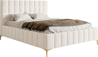 Selsey Bett Polsterbett Doppelbett 140x200 cm Mit Bettkasten Metallrahmen Goldene Beine Gasdruckfeder Schlafbett Chenille Creme Szejlo