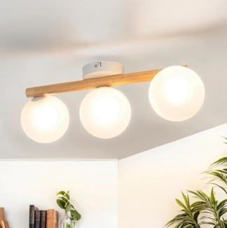 Licht-Erlebnisse Deckenleuchte MIEKE, ohne Leuchtmittel, Glas Holz Metall 47 cm lang G9 in Hell Weiß 3-flammig